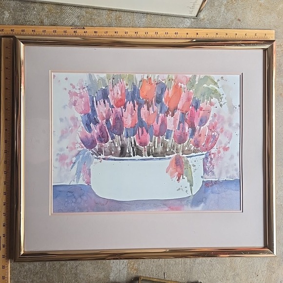 Other - Helen Paul Framed Watercolor Print Tulip Floral‎ Arrangement 22x26 Signed Print